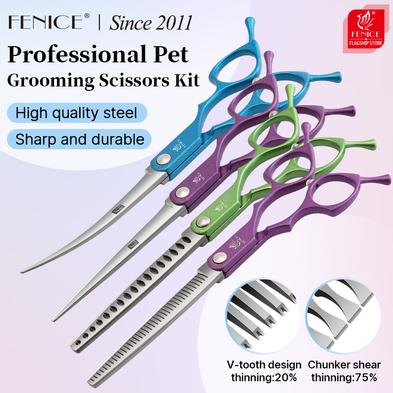 Grooming Scissors - Fenice 6.5 Inç Renkli Düz Kavisli